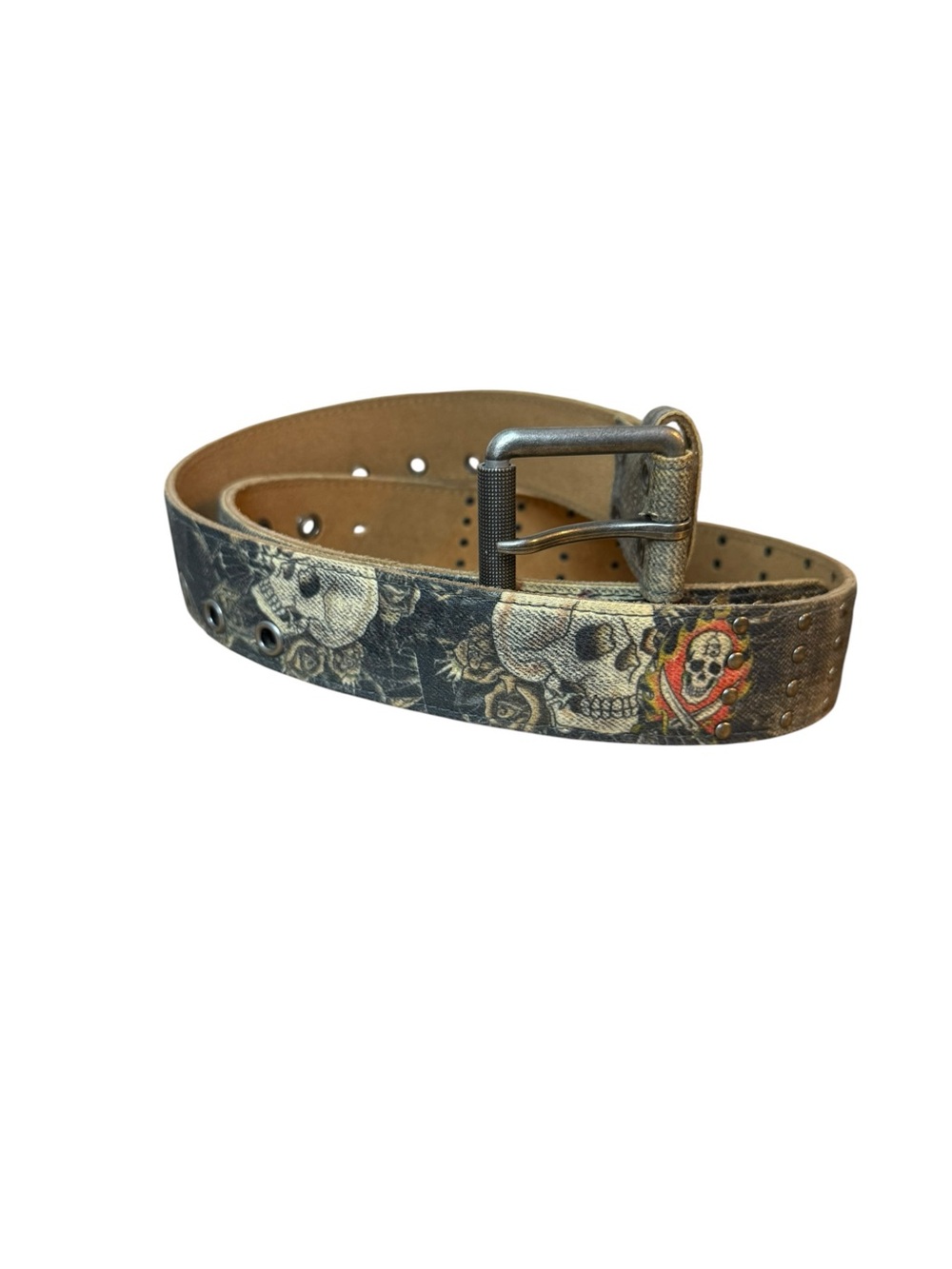Ed Hardy Vintage 2000s Y2K Leather Skull Belt